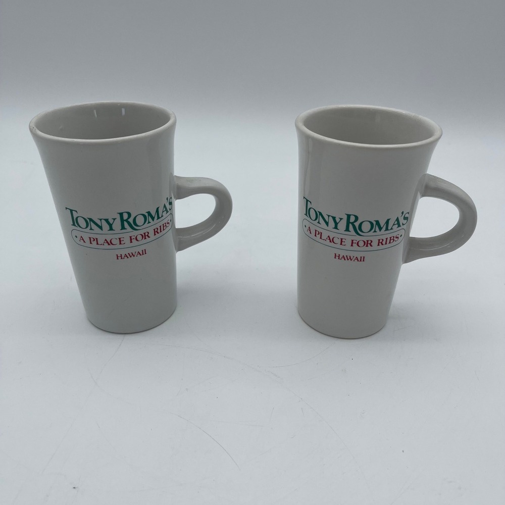Vintage Tony Roma's Hawaii Coffee Mugs Set of 2 White Ceramic Restaurant Ware